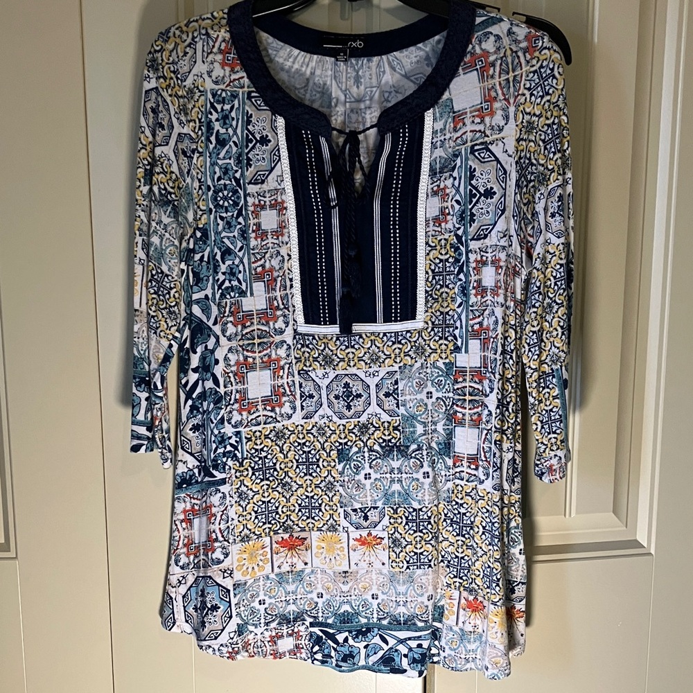 RXB Blue and Yellow Boho Patterned Blouse